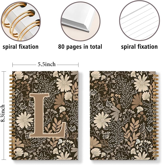 Initial L Personalized Journal Notebook, Boho Floral Journaling Notebooks for Women Girls, Costom Monogrammed Gifts for Women Mom Girls Friends, Letter Spiral Notebook, 5.5x8.3