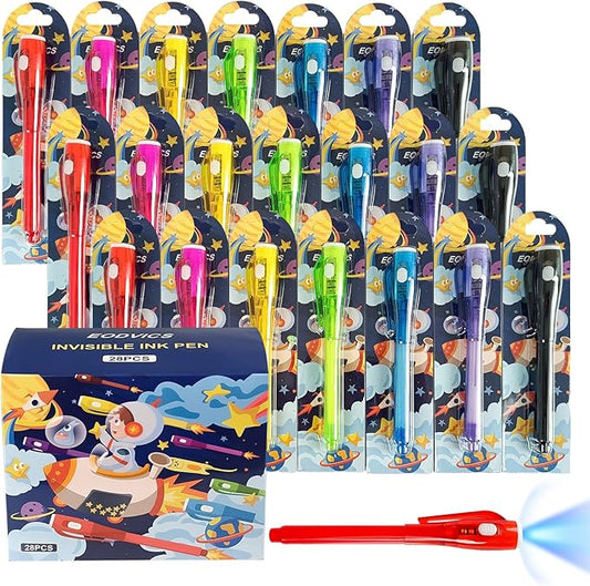 Invisible Ink Pens, 28 Pack Spy Pen Invisible Disappearing Ink Pen with UV Light, Upgrade Exquisite Packaging Magic Pen for Secret Message, Birthday Party, and Kids Halloween Goodies Bags Toy