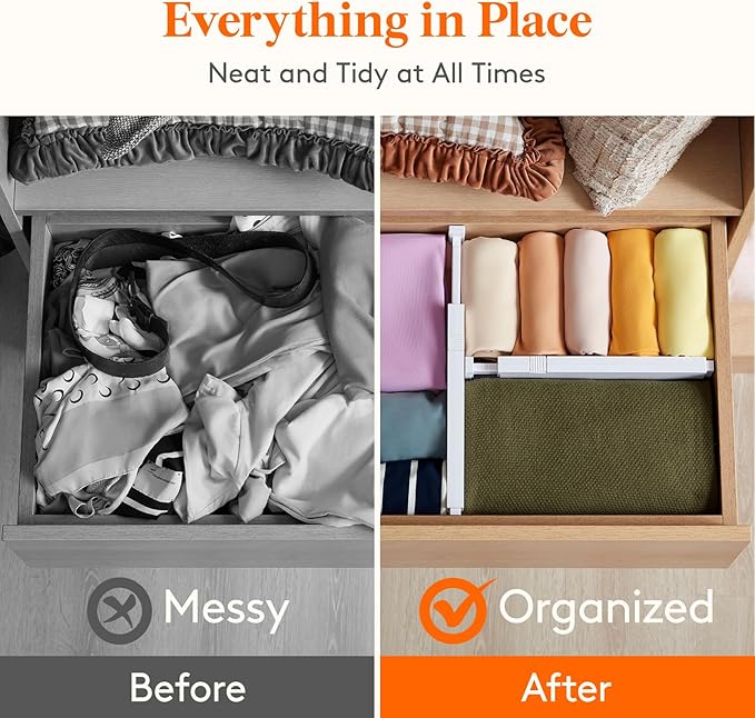 Lifewit 4 Pack Drawer Dividers 4" High,11-17" Adjustable Dresser Drawer Organizers for Clothes, Expandable Dresser Separators in Bedroom/Bathroom/Kitchen/Vanity/Office Organization and Storage, White