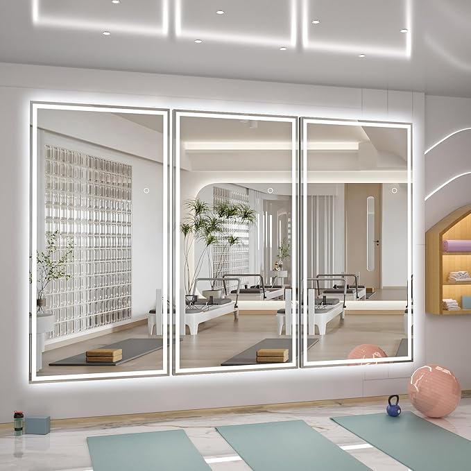 Hasipu Full Length Mirror with Lights, 75" x 28" LED Lighted Floor Standing, Full Body Dressing Hanging Mounted Mirror, Dimmable, Tempered Glass, Safe to Use, Square Black