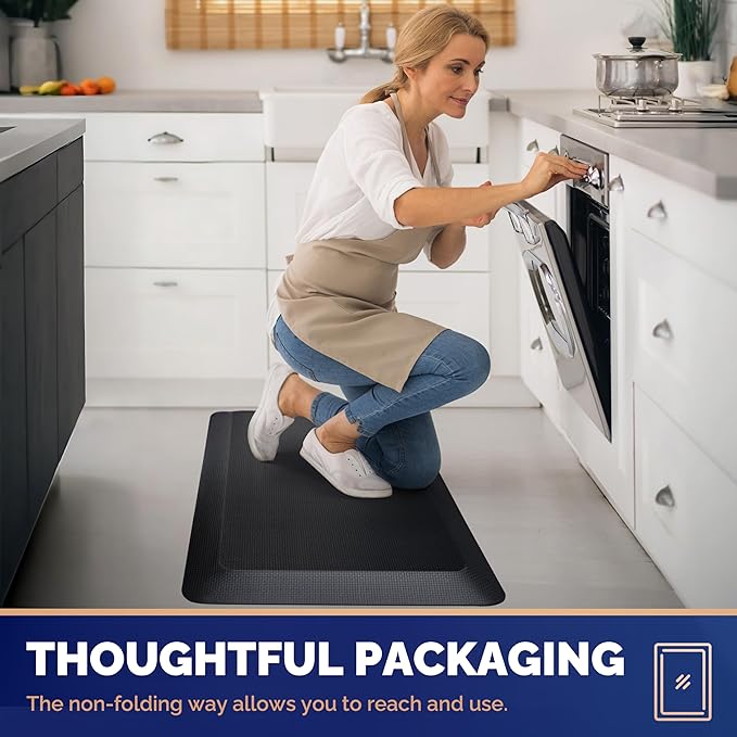 FEATOL Anti Fatigue Mat for Kitchen Floor – 9/10 Extra Thick Cushioned Standing Desk Mat Memory Foam, Ergonomic Floor Padded Comfort at Home, Kitchen, Office, Garage – NOT PVC (20" x 39", Black)