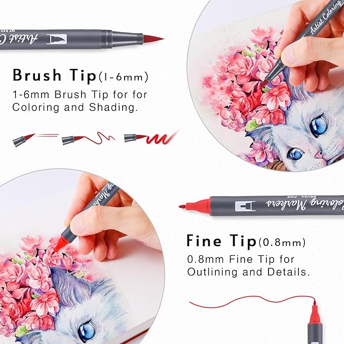 12 Colors Blendable Watercolor Markers Pens 2025 Upgrade Water Paint Set Double Tip Paint Pens with 1 Water Brush Pen Water Based Coloring Pens Drawing Markers Set with Brush Tip for Artists&Beginners