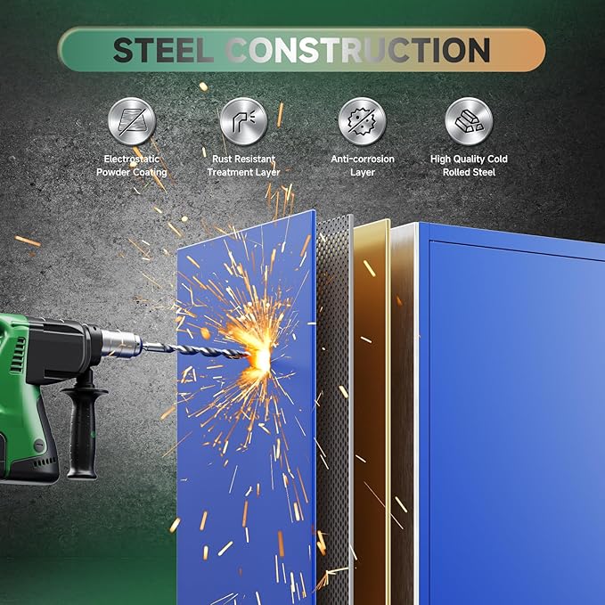 Letaya Metal Garage Storage Cabinets with Lock Door and Adjustable Shelves, Steel Tool Cabinets for Home,Office,Warehouse Organisieren (Blue)