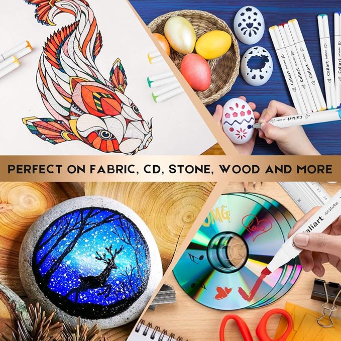 Caliart 51 Colors Brush & Fine Alcohol Markers for Adult Coloring Book, Dual Tip Artist Sketch Art Markers, Aesthetic Cute Preppy Stuff School Supplies, Pens for Lettering Drawing Cards Planner