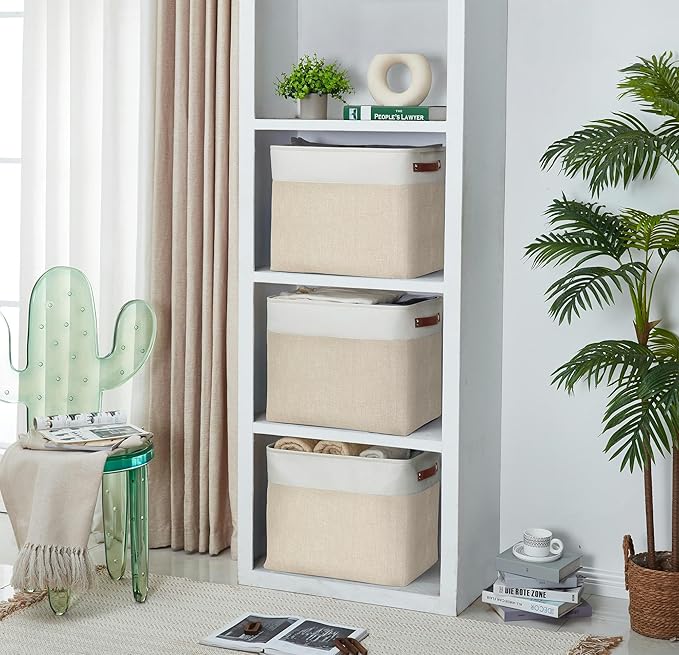 DECOMOMO Extra Large Storage Baskets, 54.5L Fabric Storage Bins for Organizing Linen Closet, Nursery (Beige & White, XXXL - 3 pack)