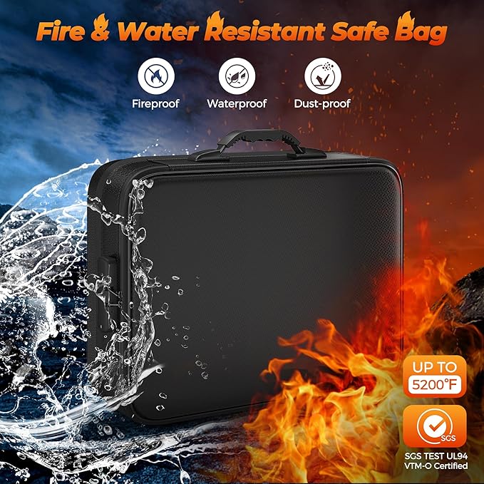 Nacial 5200℉ Fireproof Document Box with Lock, Expandable Document Organizer, Heat Insulated Fireproof Waterproof Box for File Storage, Portable Sturdy Handle for Important Documents Home Travel