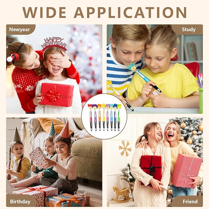 Pens,Funny Mophea Topper Pens,8pcs Mop Head Ballpoint Pens,with Plush Hair Writing Click Pen Portable Cute Cartoon Multi-function Signing Pen Decor Gift for Office Home