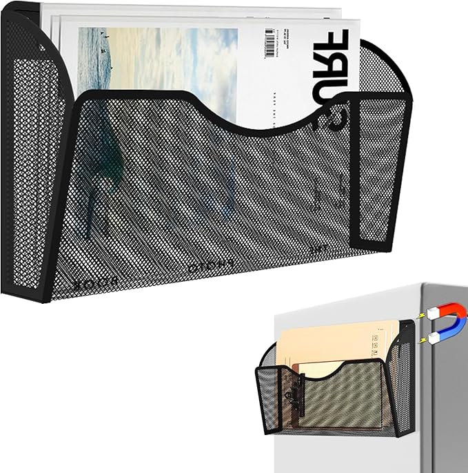 Magnetic File Holder 1 Pockets File Folder Organizer, Office Hanging Magazine Rack for File Cabinets, Magnetic Paper Holder, No Drilling Mail Organizer for Refrigerator, Office