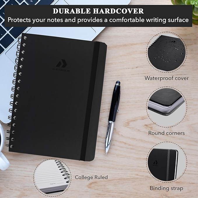 Lined Spiral Notebook Journal For Men & Women - Hardcover A5 Notebook 170 Pages, Journaling Notebooks for Work & Note Taking College Ruled Journals for Writing - Black