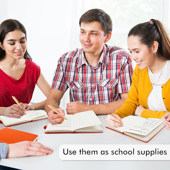 feela 3 Pack Notebooks Journals Bulk with 3 Black Pens, A5 Hardcover Notebook Classic Ruled Lined Journal Set with Pen Holder for Work Business Journaling Note Taking, 120 GSM, 5.1”x8.3”, Orange