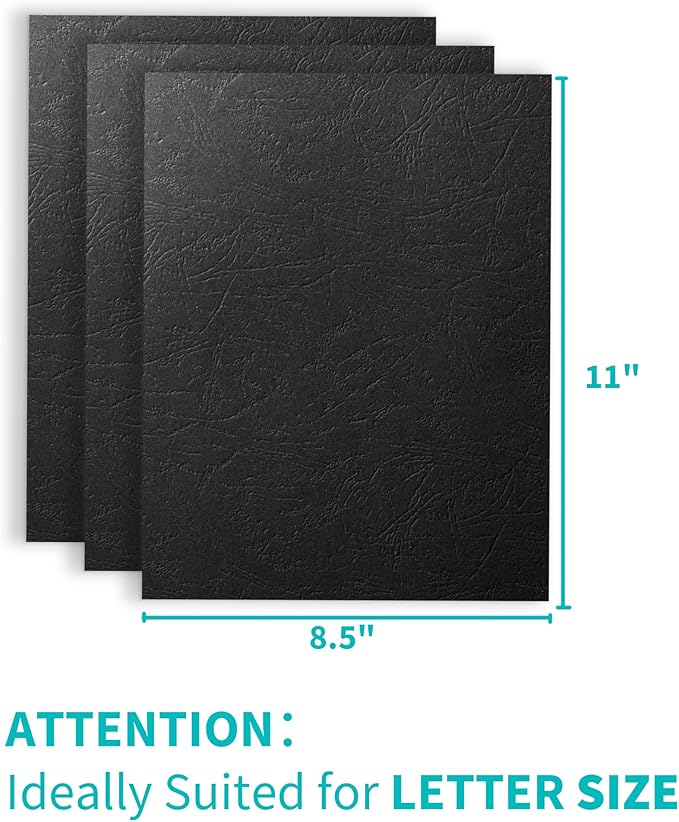 Binditek 100 Pack 13 Mil Grain-Texture Paper Binding Presentation Covers, 8-1/2 x 11 Inches, 90lb, 250 GSM, Un-Punched, Letter Size, Black, for Business Documents