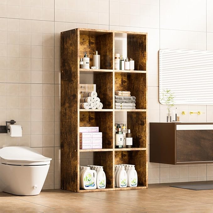 COMHOMA 8 Wood Cube Storage Organizer with Open Back and Removable Back Panels, 11In Brown Cube Storage Bookshelf, Cubicle Shelf Bookcase for Home Office Bedroom Living Room, Vertical or Horizontal