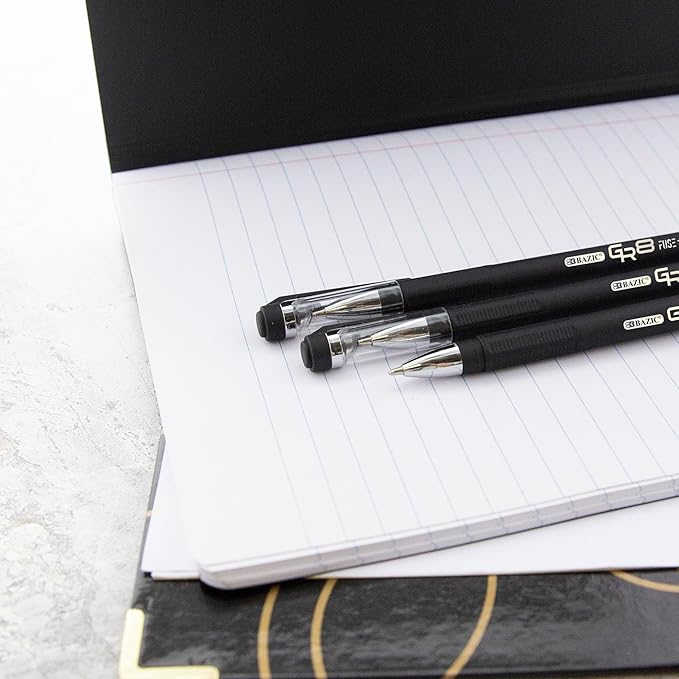BAZIC Oil Gel Fuse Tech Ink Pen, GR8 Black Color w/Rubberized Barrel, 0.7 mm Medium Point Smooth Writing, for Office School (3/Pack), 24-Pack
