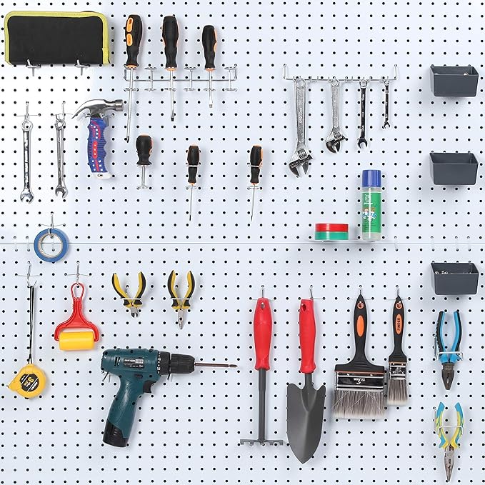 FRIMOONY Pegboard Hooks Assortment with Pegboard Bins, Peg Locks, for Organizing Various Tools, 80 Piece