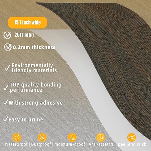 GSCIT Club Brown Walnut Wallpaper, 15.7 inch X 25ft Self Adhesive Wood Grain Repair Tape Patch for Tables, Chairs, Baseboards, Doors, Windows, Floors, Handicraft DIY.