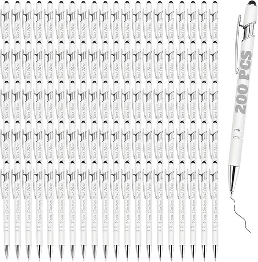 Personalized Pens Bulk 200 with Name Custom Engraving Ballpoint Pens with Stylus Tip Customized Smooth Writing Pens Personalized Gifts for Anniversary Birthday or Graduation(White,Black Ink)