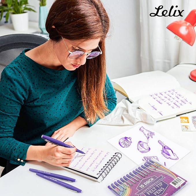 Lelix Felt Tip Pens - 60 Purple Pens, 0.7mm Medium Point, Perfect for Journaling, Writing, Note Taking, Planner, Art, Office & School Supplies