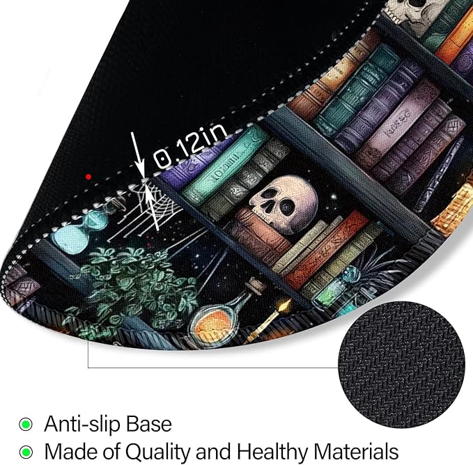 Bookshelf and Skull Mouse Pad, Skeleton Goth Gothic Small Round Mousepads for Desk, Mini Travel Mouse Mat for Wireless Computer Laptop, Work Office Desk Accessories, 8.6 x 8.6 inch