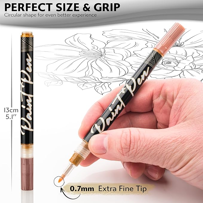 Stylo 4 Count Acrylic Metallic Pens - Rose Gold Paint Pens - Fine Tip Permanent Acrylic Metallic Paint Markers for Rock Painting, Glass, Wood, Ideal for Arts and Crafts (Pack of 4, Rose Gold)