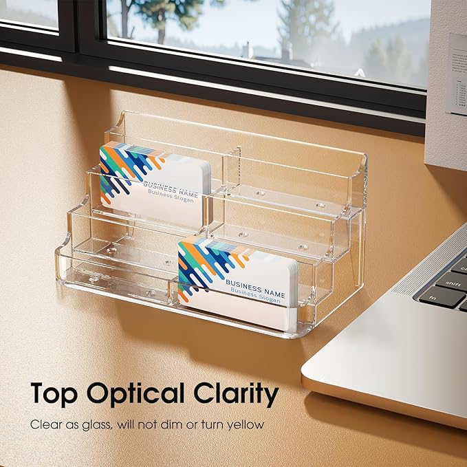 MaxGear Acrylic Business Card Holder for Desk Multiple Business Card Holders, Premium Cards Stand, Clear Plastic Cards Display Holder with 4 Tier for Exhibition, Home and Office, 8 Pocket, 2 Pack