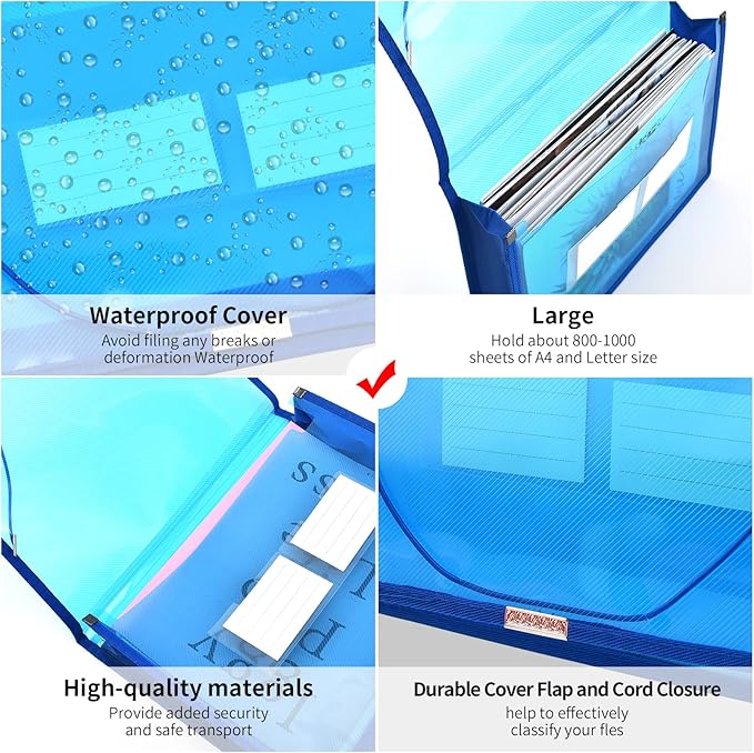 Expanding File Folder Document Organizer r with Flap and Cord Closure, Waterproof Transparent Document Bag, 2.8" Expansion, Letter A4 Expandable File Folder for Home School Office Organization,5 Pack