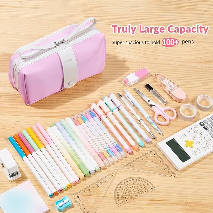 Sooez Big Capacity Pencil Case, Extra Large Pencil Pouch with Zipper Pocket, Wide Opening Pencil Bag, Portable Stationery Organizer, Cute Aesthetic School Office Supplies for Teens Girls Adults, Black