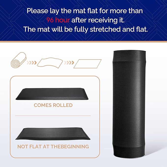 FEATOL Anti Fatigue Mat for Kitchen Floor, 9/10 Inch Thick Anti Fatigue Cushioned Floor Mat, Comfort Memory Foam Standing Padded for Sink, Kitchen, Home (Black, 24x70x9/10-Inch)