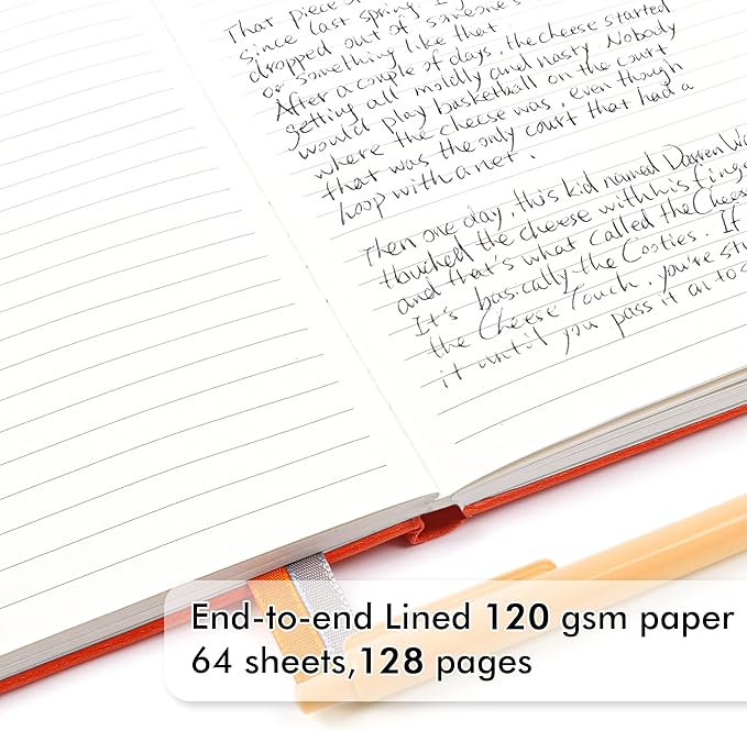 feela 3 Pack Notebooks Journals Bulk with 3 Black Pens, A5 Hardcover Notebook Classic Ruled Lined Journal Set with Pen Holder for Work Business Journaling Note Taking, 120 GSM, 5.1”x8.3”, Orange