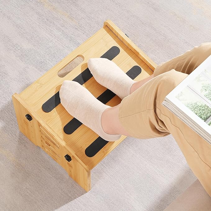 HOOBRO Bamboo Foot Rest, Adjustable Under Desk Footrest with 5 Height Options & Angles, Non-Slip Ergonomic Foot Rest for Under Desk at Work for Improved Posture, for Home & Office, Natural YL01FP01