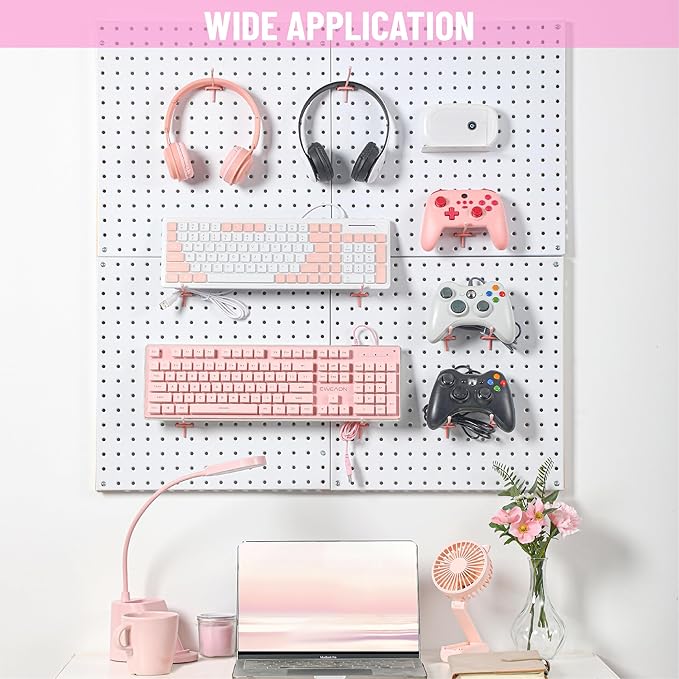 HUHOLE Pegboard Hooks 2 Inch 50PC, Pink Peg Board Hooks, Fit 1/4" or 1/8" Pegboard, Ideal Peg Board Organizer Accessories for Wall Display, Crafts Organization, Kitchen Organizer (Pink, 2 Inch)