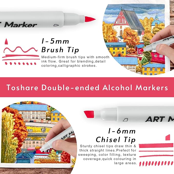 160 Colors Alcohol Markers Set - Double Tip Art Markers Alcohol Based Marker Brush&Chisel Nib Blender Art Pens Permanent Sketch Marker for Kids Adults Coloring and Artist Illustration