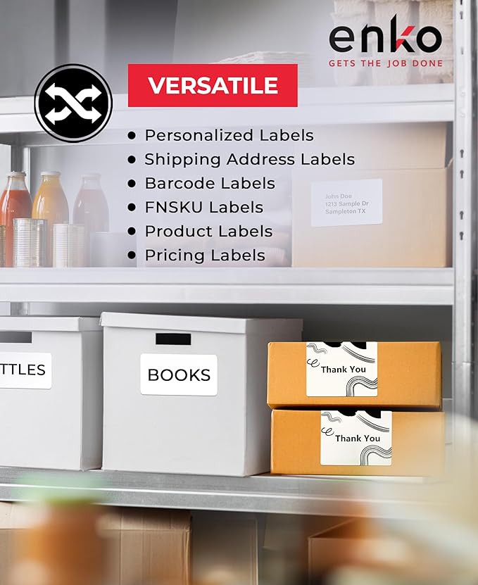 enKo 4" x 3" Labels for Zebra Desktop Printers (12 Rolls, 6000 Labels) - Blank White Direct Thermal Address Mailing Shipping Barcode FBA Stickers FNSKU Label for Zebra and Eltron (Perforated)