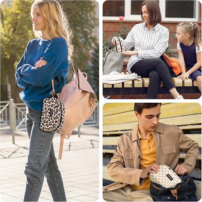 Cerbonny Reusable Lunch Bag, Khaki Checkerboard, 2.5L, Insulated, Leak Proof, Zipper Closure, 2 Compartments, Perfect for Picnic, Work, School, Travel