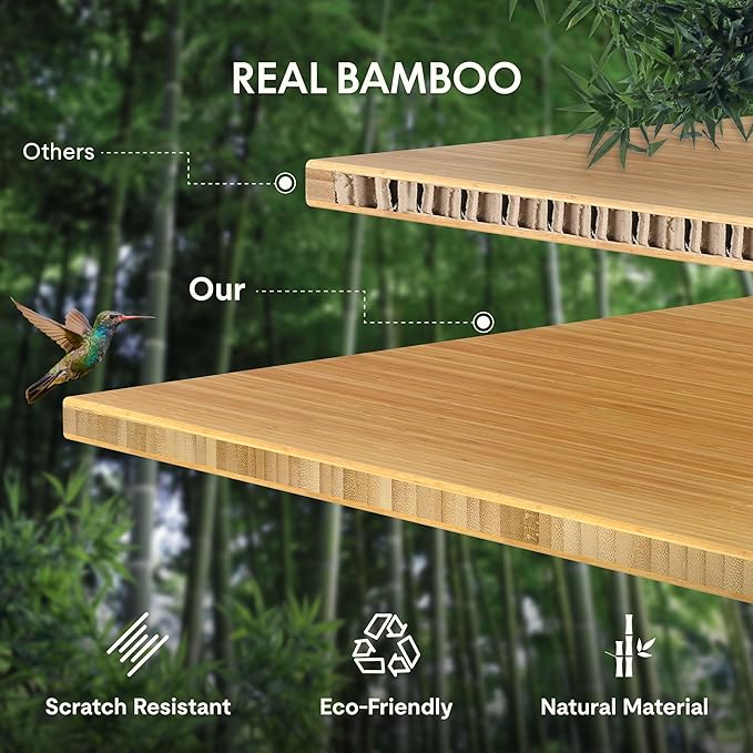 FLEXISPOT EN2 Whole-Piece Bamboo Standing Desk with Clamp Power Strip, 48 x 24 Electric Stand Up Height Adjustable Desk with Cable Management (Grey Frame + 48" Bamboo Top, 2 Packages)