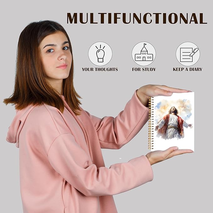 Qabliqo Jesus Christian Spiral Notebooks, Watercolor Jesus Journals for Writing, Christian Journal for Women Men, Faith Based Gifts, Retro Religious Notebook for Note Taking, 5.5x8.3 Inch