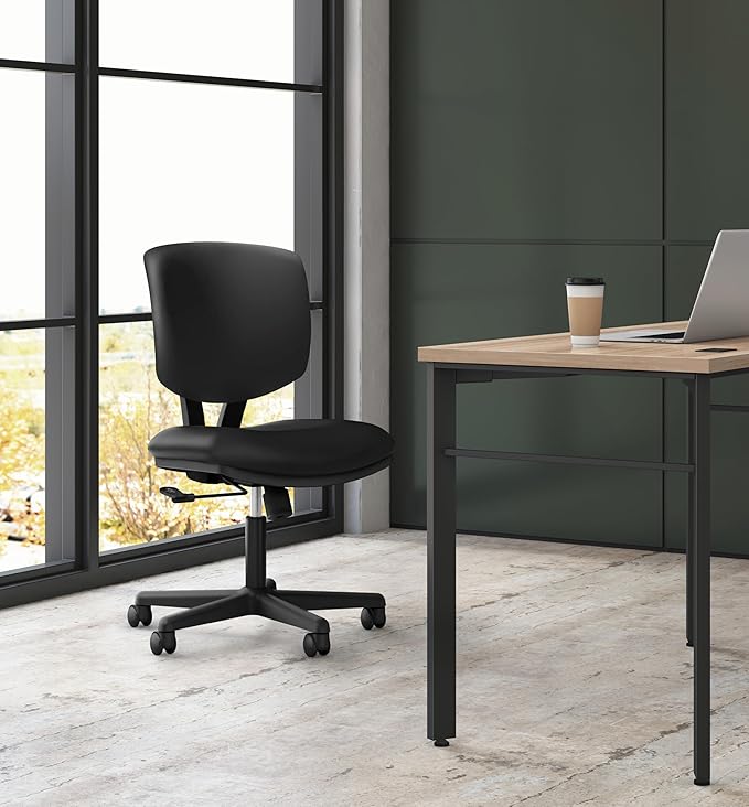 HON Volt Armless Chair, Ergonomic Adjustable Center-Tilt Recline, Fabric Back and Seat, Swivel Desk Chair, Black