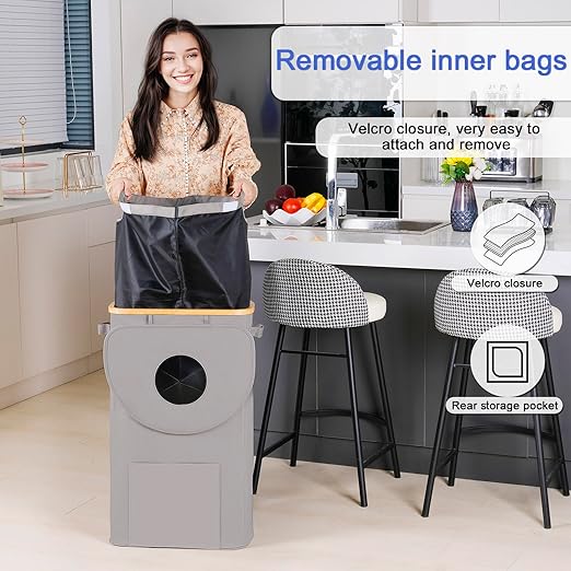 efluky Recycling Bin for Kitchen 100L, 26 Gallon Recycle Bins for Indoor Outdoor Home Use with 2 Removeable and Reusable Inner Bags, Tall Recycle bin for Bottle Can Plastice Stickers (Grey)