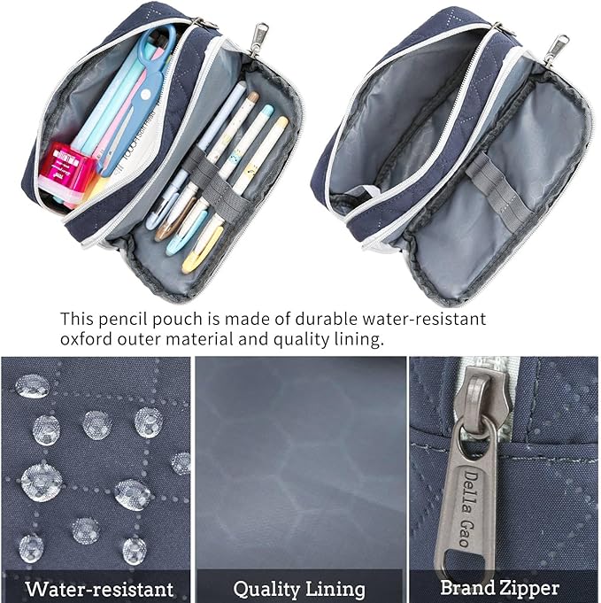 Della Gao Small Pencil Case Large Capacity Pencil Pouch Marker Pen Bag Coin Pouch Office Stationery Organizer (DarkBlue-02RH)