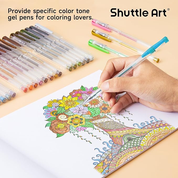 Shuttle Art 60 Pack Earth Tone Gel Pens, 30 Brown Earth Tone Gel Pens with 30 Refills for Adults Coloring Books Journaling Drawing Nature, Landscapes, Animals Scenes