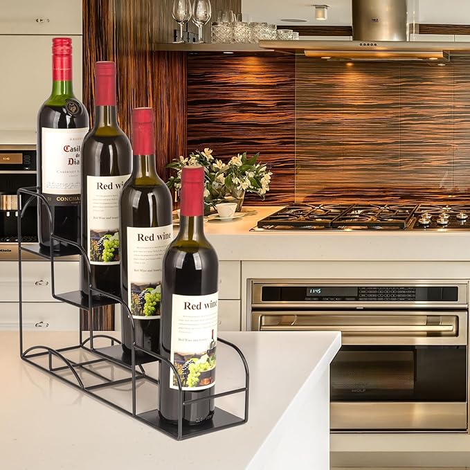 Syrup Rack for Coffee Bar Accessories, Iron 4 Compartment Bottle Organizer, Countertop Display Storage Shelf Bottle Stand, Metal Coffee Bar Organizer for Wine, Kitchen, Holds 4 Bottles