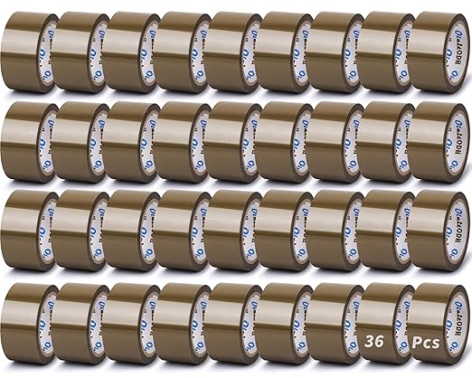 36 Rolls Brown Packing Tape with Dispenser, 1.88" X 60 yd Shipping Tape Bulk, Total 2160 yards, 2.6 mil, 3" Core, Tan Packing Tape Refills, Carton Sealing Tape for Moving Boxes, Package, Mailing