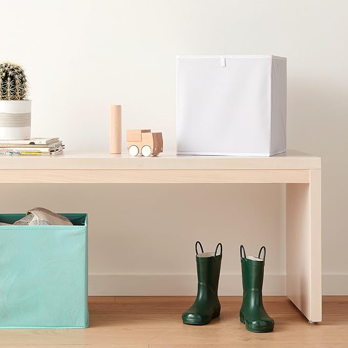 Amazon Basics Cube Organizer Bins, Collapsible Storage Baskets for Shelves, White, Pack of 6, 10.5x10.5x11"