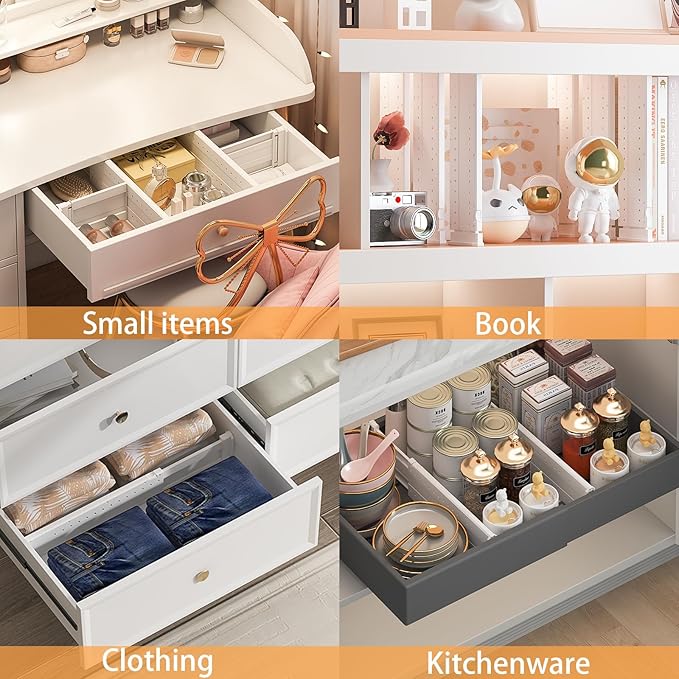 REBECAT 12 Pack Drawer Dividers for Clothes Adjustable 4" High Expandable from 15"-21" Drawer Dividers for Dresser Baby Clothes Bathroom,Bedroom Kitchen and Office Storage,White