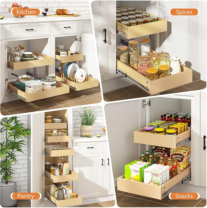 WelFurGeer 2-Tier Pull Out Cabinet Organizer with Soft Close Slides, Pull Out Drawers for Cabinets, Heavy-Duty Slide Out Drawers for Kitchen Cabinets, Under Sink, Pantry & Bathroom