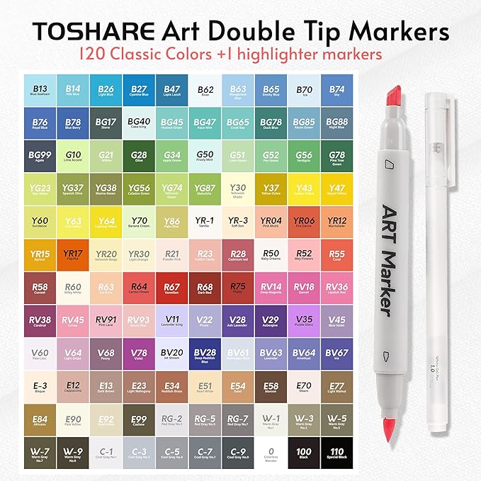 120 Colors Alcohol Markers Set - Double Tip Art Markers Alcohol Based Marker Brush&Chisel Nib Blender Art Pens Permanent Sketch Marker for Kids Adults Coloring and Artist Illustration