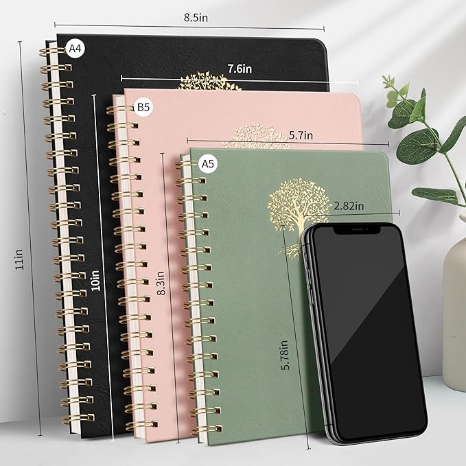 RETTACY Spiral Journal Notebook, 110 Numbered Pages, A4 Large Size (8.5'' x 11''), for Men & Women, Journaling, Writing, Work & Office, Leather Hardcover, 100 GSM Thick Paper (Dark Green)
