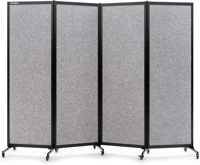 Upgrade Version Room Partition and Divider, Freestanding Rolling Dividers with Wheels,Office Privacy Screen Divider Wall,Classroom Felt Dividers,8'2"L* 6'7"H,4 Panel,Light Grey
