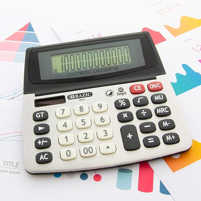 BAZIC 12-Digit Dual Power Desktop Calculator with Adjustable Display (Case of 72) (3012-72)