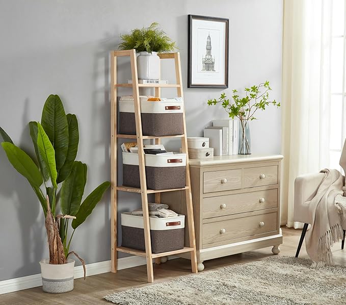 DECOMOMO Storage Baskets for Shelves - Fabric Storage Bins, Linen Closet Organizers and Storage (Brown & White, XL - 3 Pack)