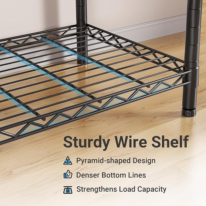 VIPEK R4 Garment Racks Heavy Duty Clothes Rack -620lb Capacity Metal Frame, Rolling Lockable Wheels & 6 Tiers Adjustable Height Shelves & Hanger Rods, Sturdy Wardrobe Closet for Home Storage, Black